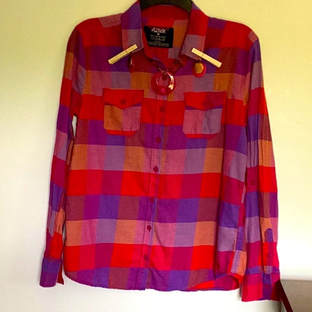 AZUR Women’s Red and Purple Plaid Shirt